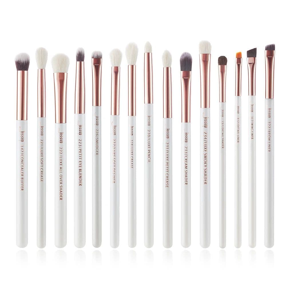 image-Jessup Makeup Brushes Set 15pcs Make up Brush Tools kit Eye Liner Shader natural-synthetic hair Rose Gold/Black T157