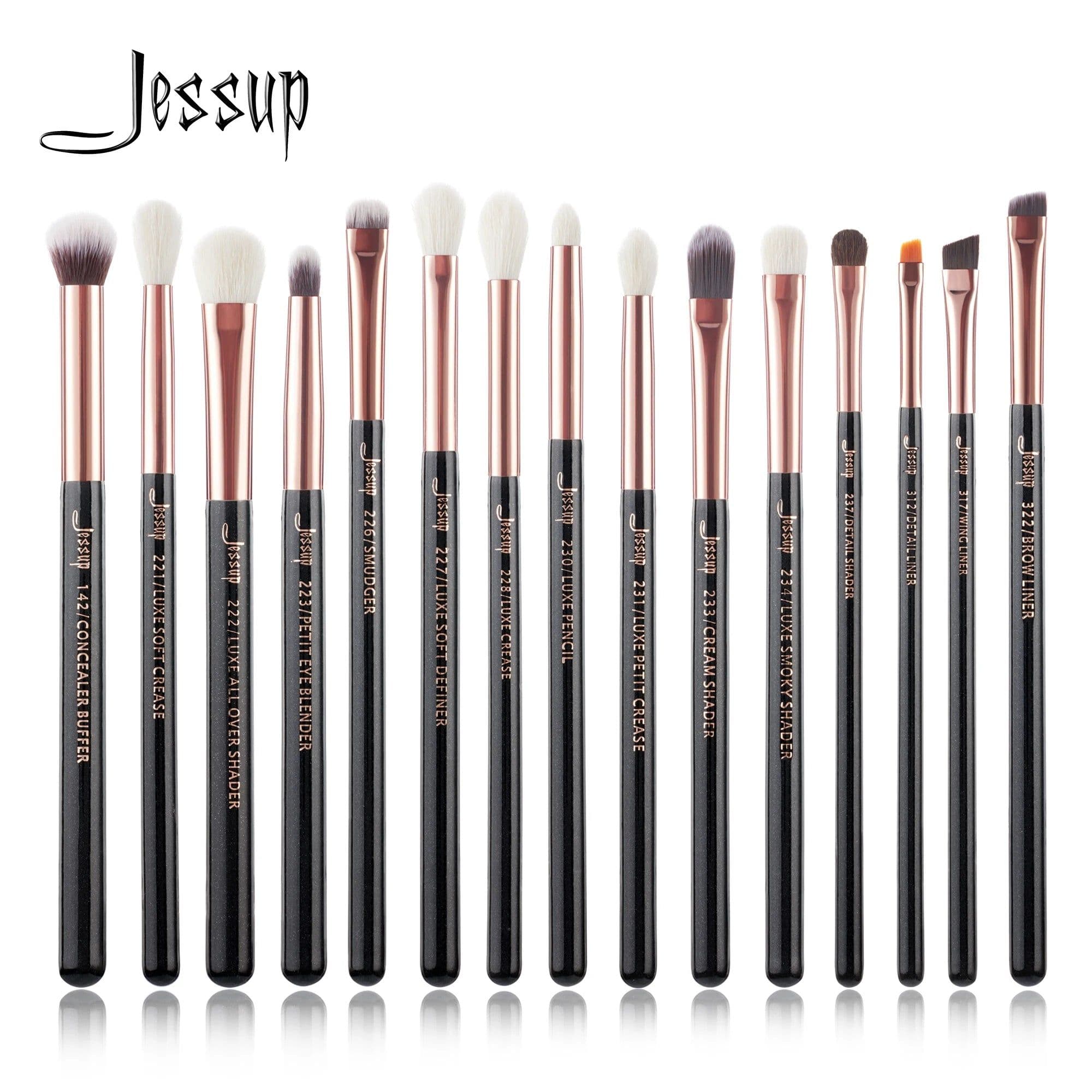 image-Jessup Makeup Brushes Set 15pcs Make up Brush Tools kit Eye Liner Shader natural-synthetic hair Rose Gold/Black T157