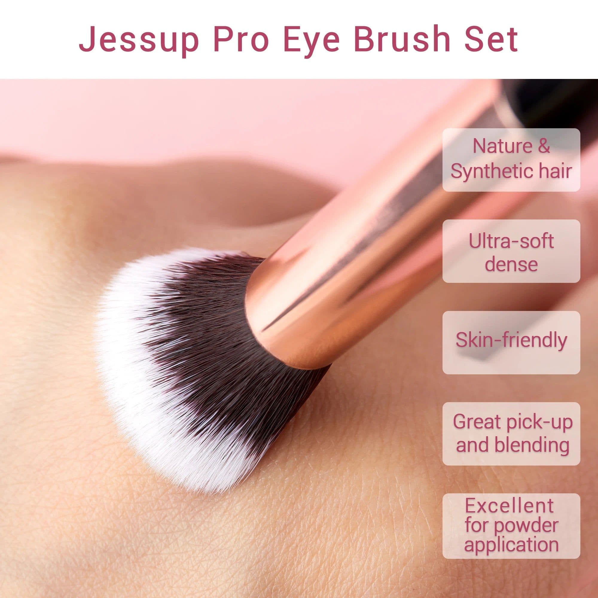 image-Jessup Makeup Brushes Set 15pcs Make up Brush Tools kit Eye Liner Shader natural-synthetic hair Rose Gold/Black T157