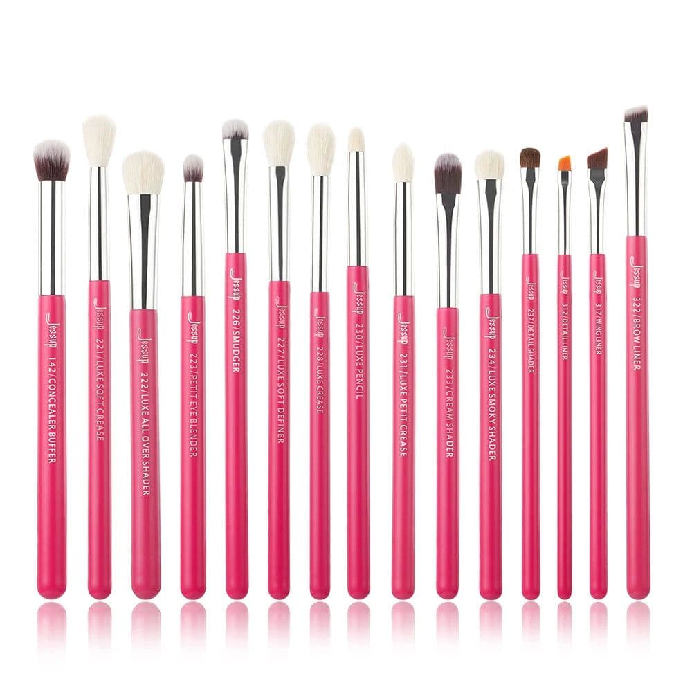 image-Jessup Makeup Brushes Set 15pcs Make up Brush Tools kit Eye Liner Shader natural-synthetic hair Rose Gold/Black T157