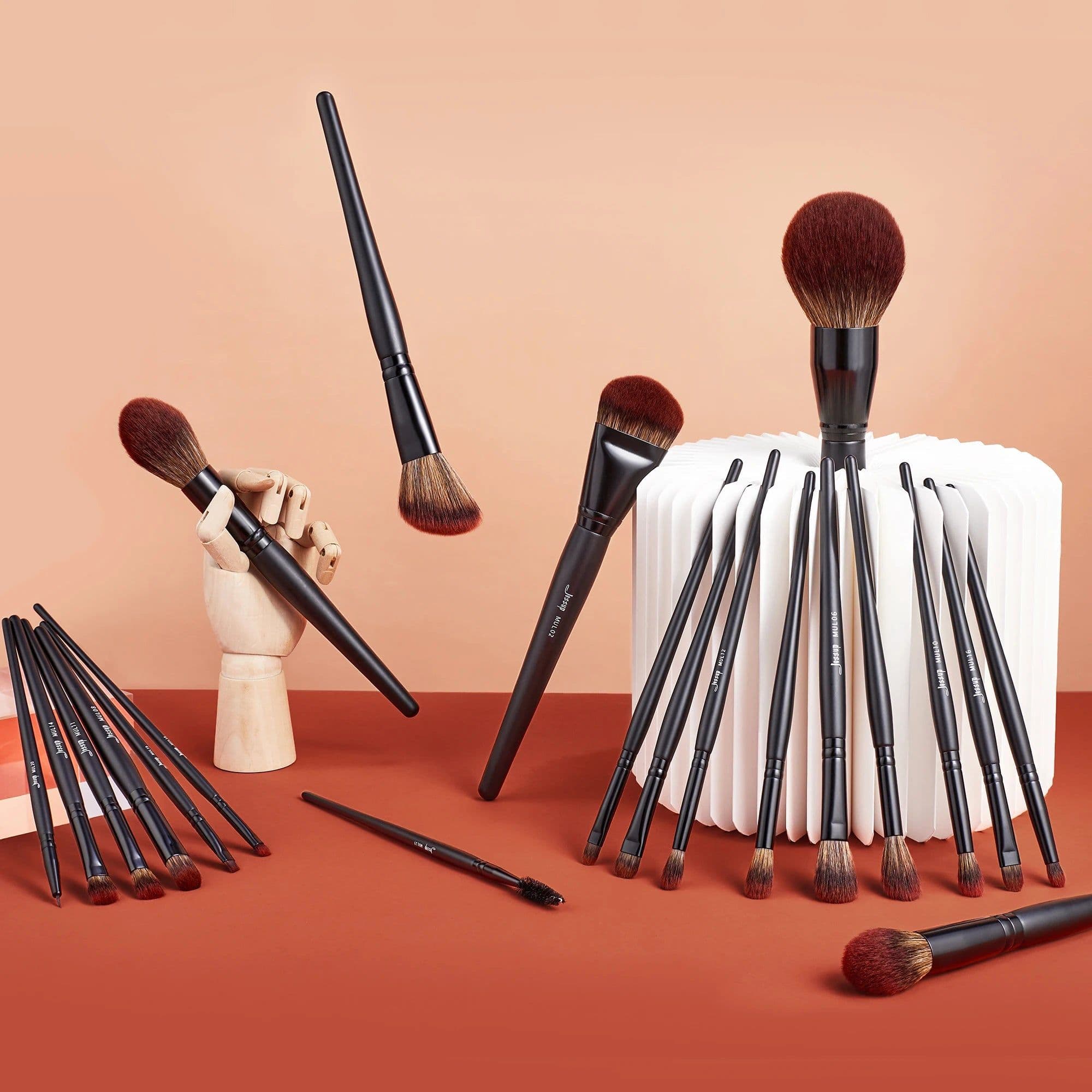 image-Jessup Makeup Brushes set,13/16/21pcs Premium Synthetic Big Powder Brush Foundation Concealer Eyeshadow Liner Wooden T271