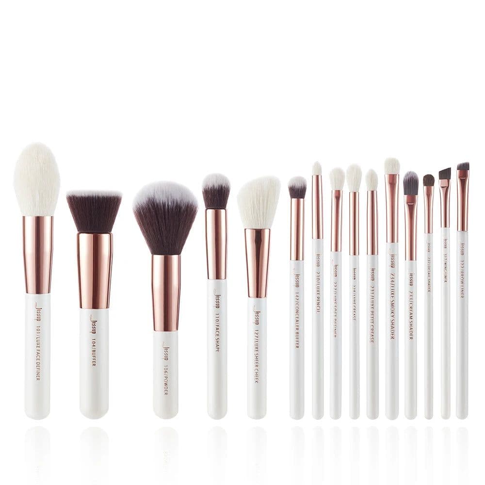 image-Jessup Professional Makeup brushes set ,6- 25pcs Makeup brush Natural Synthetic Foundation Powder Highlighter Pearl White T215