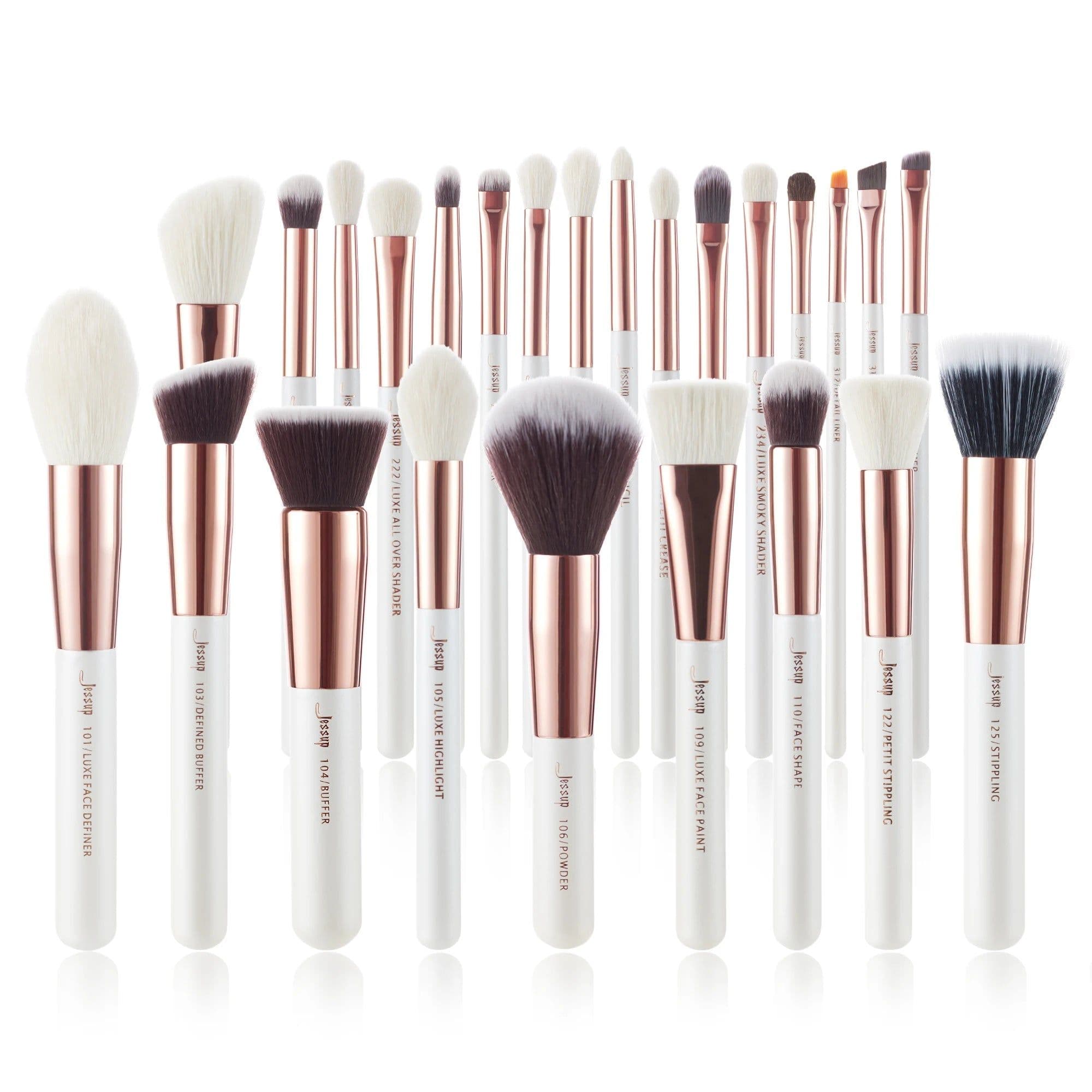 image-Jessup Professional Makeup brushes set ,6- 25pcs Makeup brush Natural Synthetic Foundation Powder Highlighter Pearl White T215