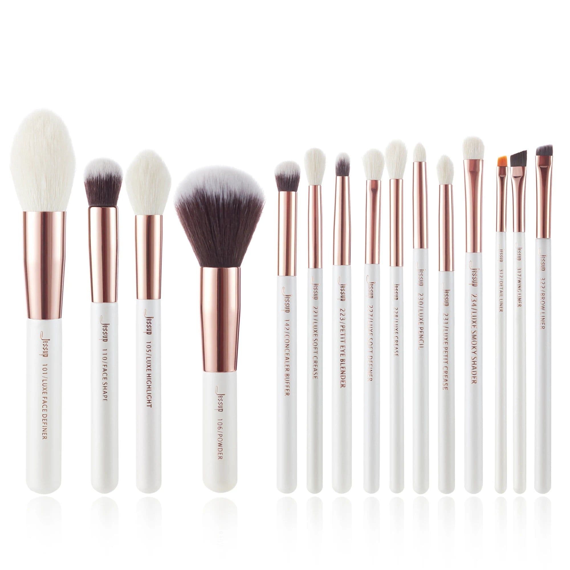 image-Jessup Professional Makeup brushes set ,6- 25pcs Makeup brush Natural Synthetic Foundation Powder Highlighter Pearl White T215