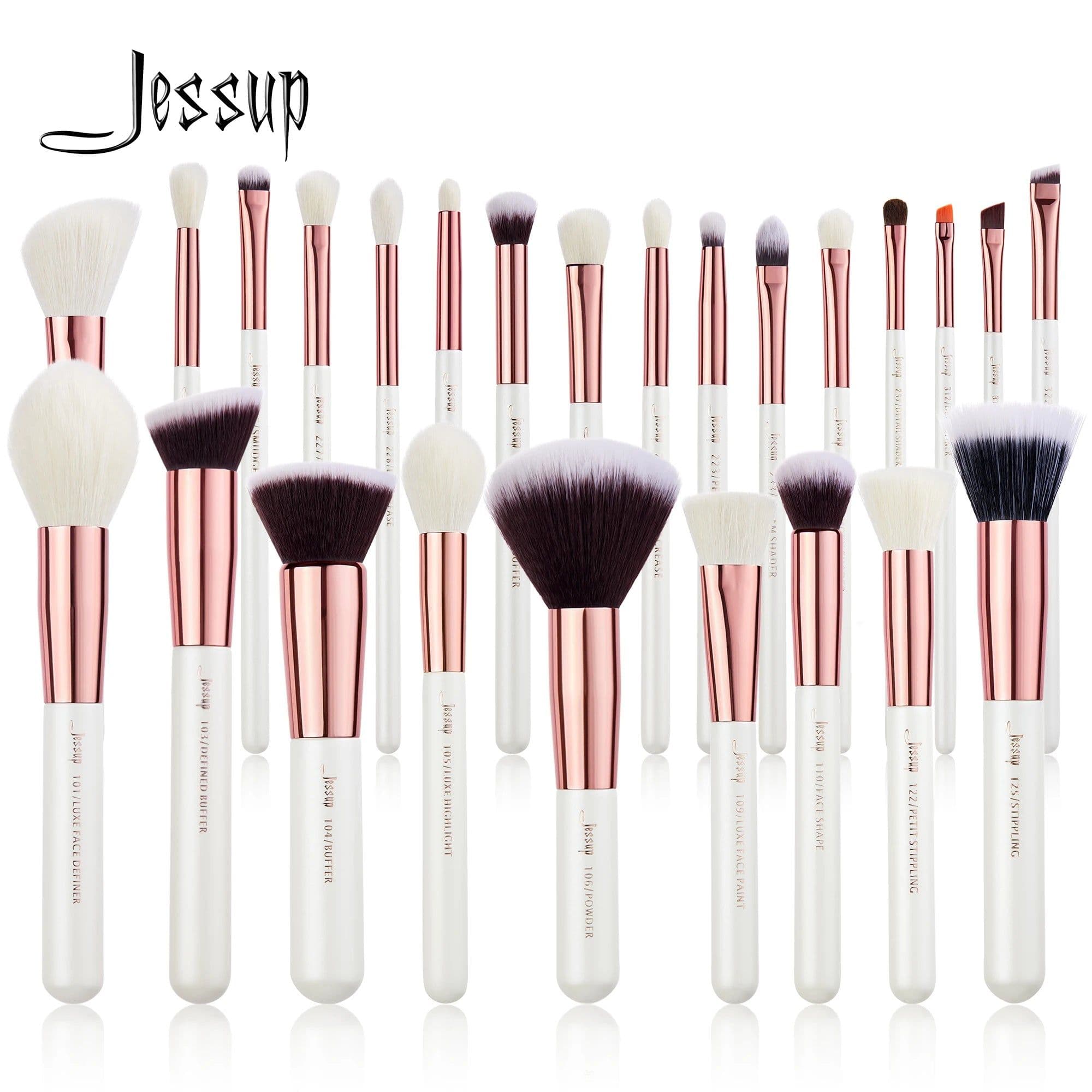 image-Jessup Professional Makeup brushes set ,6- 25pcs Makeup brush Natural Synthetic Foundation Powder Highlighter Pearl White T215