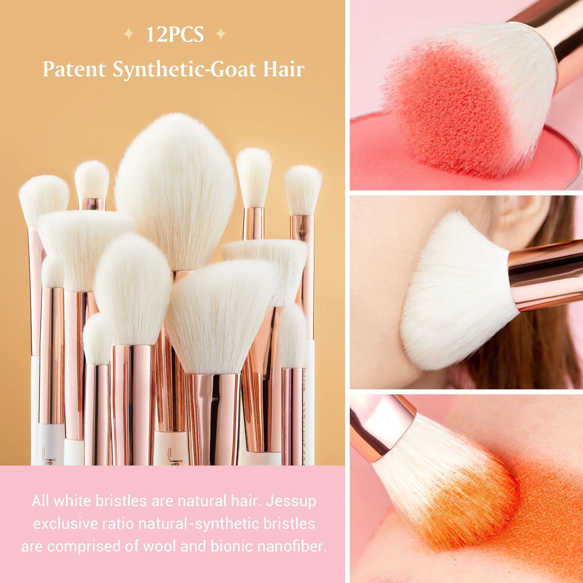 image-Jessup Professional Makeup brushes set ,6- 25pcs Makeup brush Natural Synthetic Foundation Powder Highlighter Pearl White T215