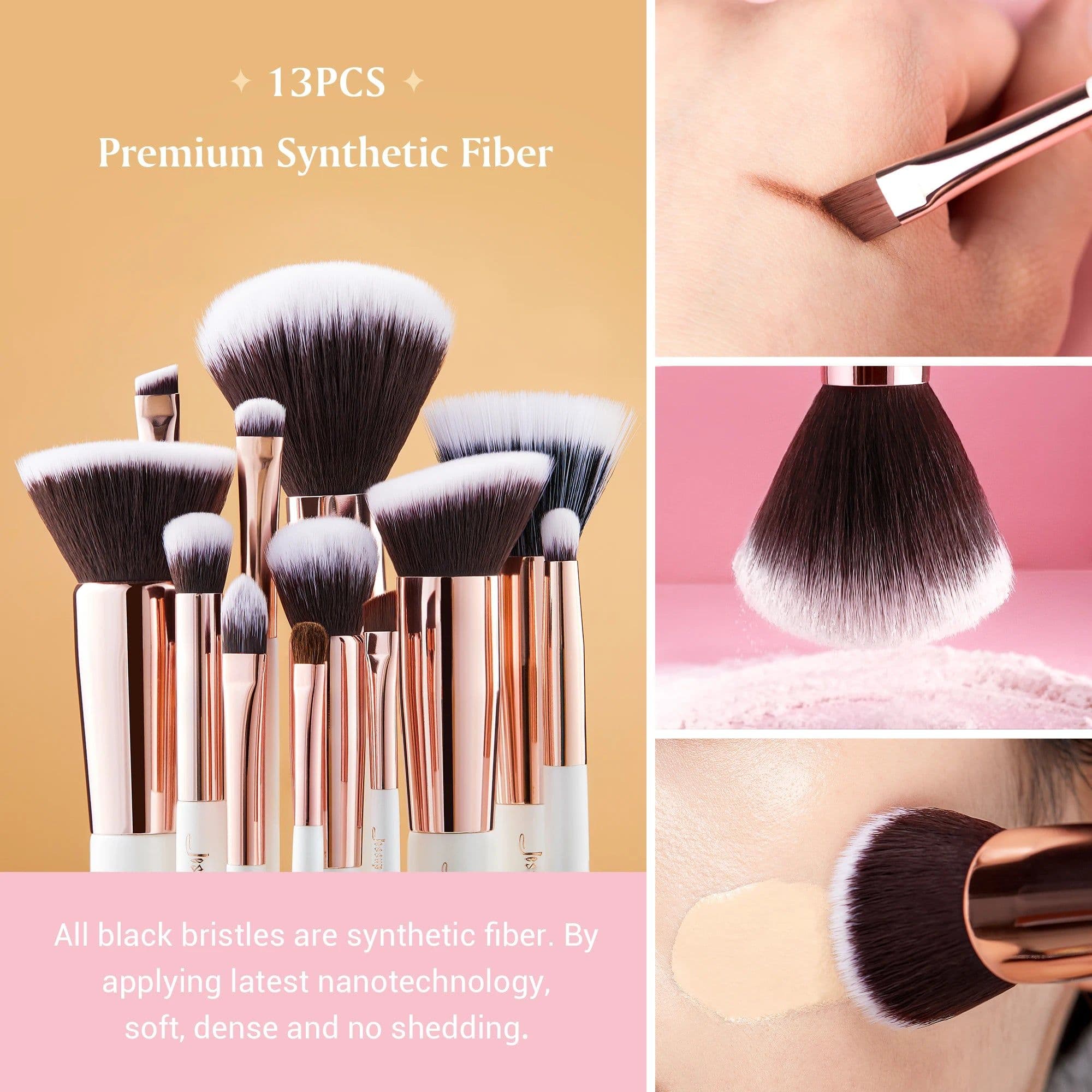image-Jessup Professional Makeup brushes set ,6- 25pcs Makeup brush Natural Synthetic Foundation Powder Highlighter Pearl White T215