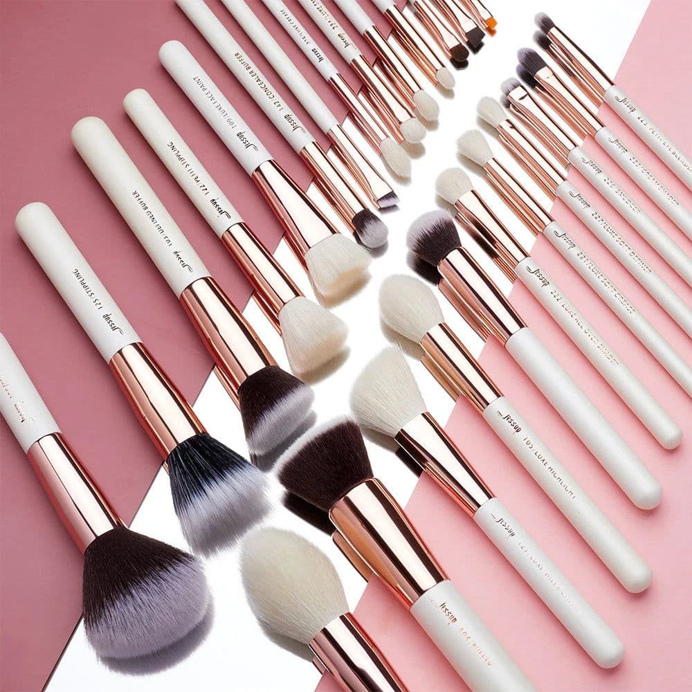 image-Jessup Professional Makeup brushes set ,6- 25pcs Makeup brush Natural Synthetic Foundation Powder Highlighter Pearl White T215