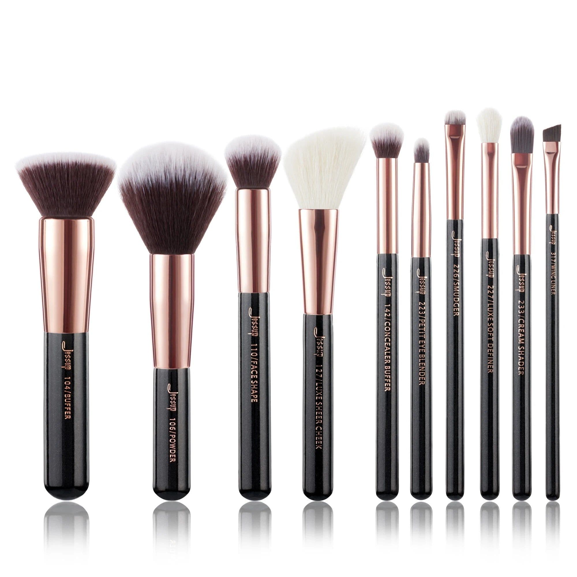 image-Jessup Makeup Brushes Set 6-25pcs Foundation Powder Eyeshadow Liner Brush Blending Highlighter Brocha Maquillaje RoseGold/Black