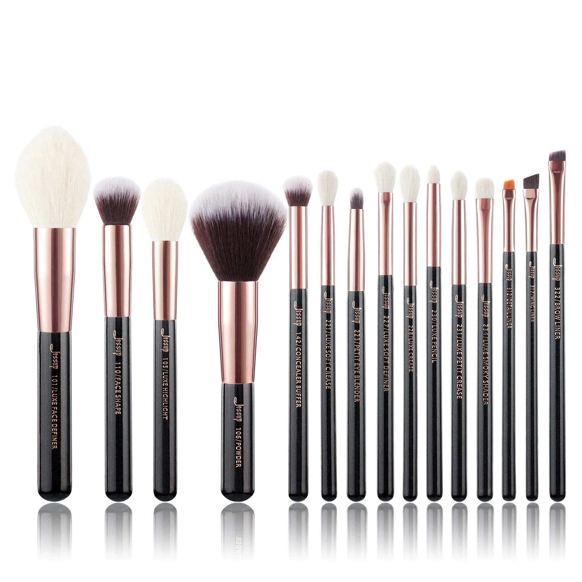 image-Jessup Makeup Brushes Set 6-25pcs Foundation Powder Eyeshadow Liner Brush Blending Highlighter Brocha Maquillaje RoseGold/Black