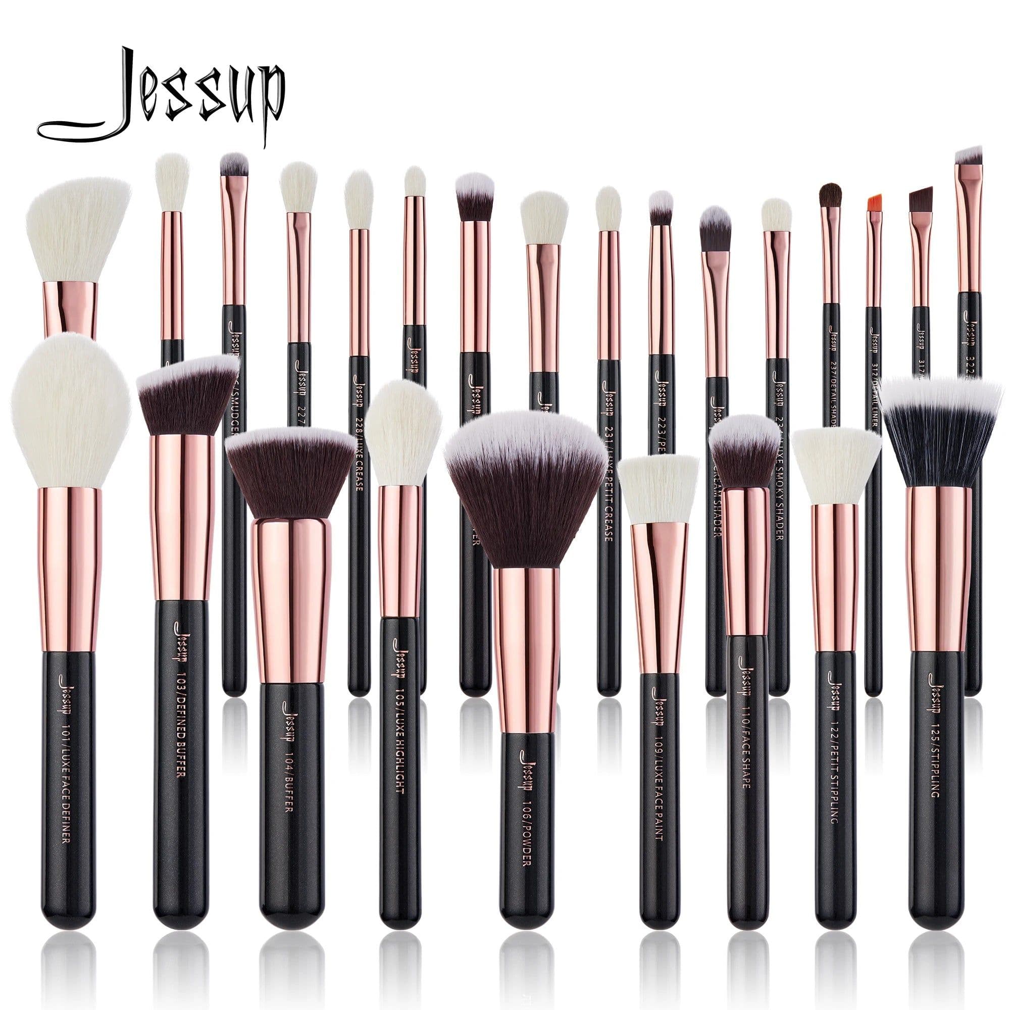 image-Jessup Makeup Brushes Set 6-25pcs Foundation Powder Eyeshadow Liner Brush Blending Highlighter Brocha Maquillaje RoseGold/Black