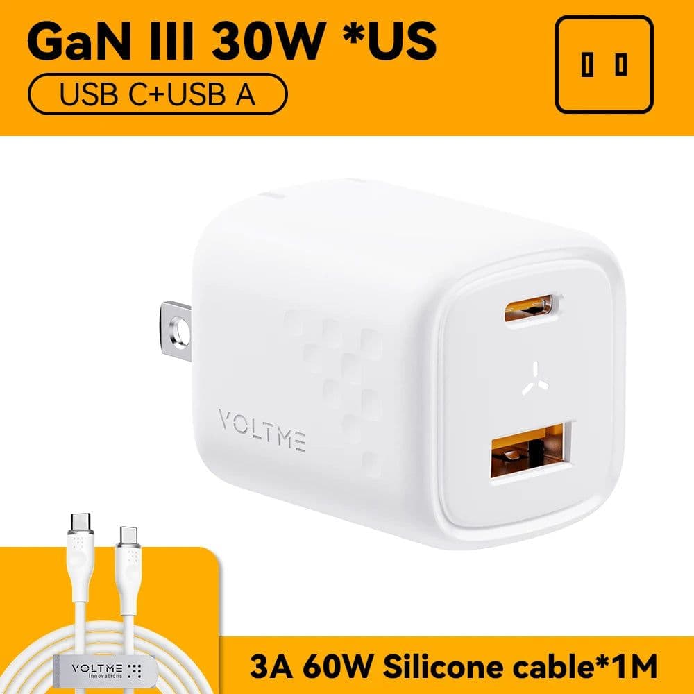 image-VOLTME GaN III 30W USB C Charger Quick Charge for iPhone 13/Pro/Pro Max/12 Galaxy Note for iPad Pro MacBook PD 30W Phone Charger