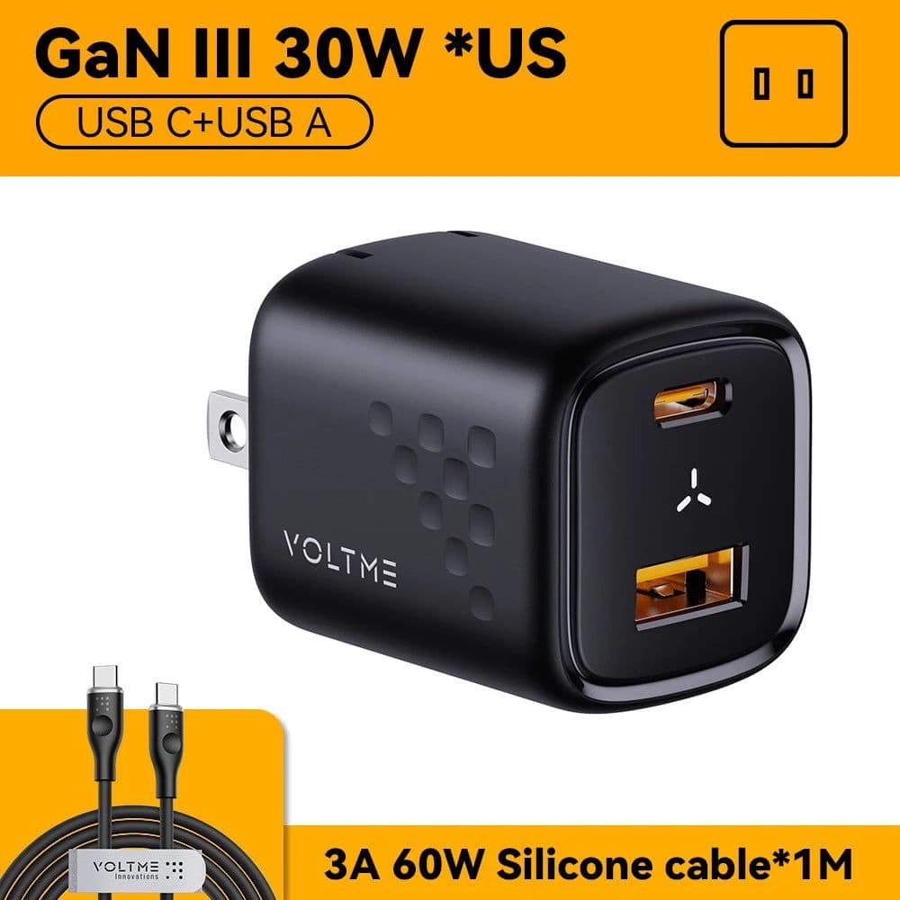 image-VOLTME GaN III 30W USB C Charger Quick Charge for iPhone 13/Pro/Pro Max/12 Galaxy Note for iPad Pro MacBook PD 30W Phone Charger