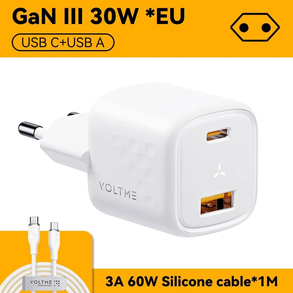 image-VOLTME GaN III 30W USB C Charger Quick Charge for iPhone 13/Pro/Pro Max/12 Galaxy Note for iPad Pro MacBook PD 30W Phone Charger