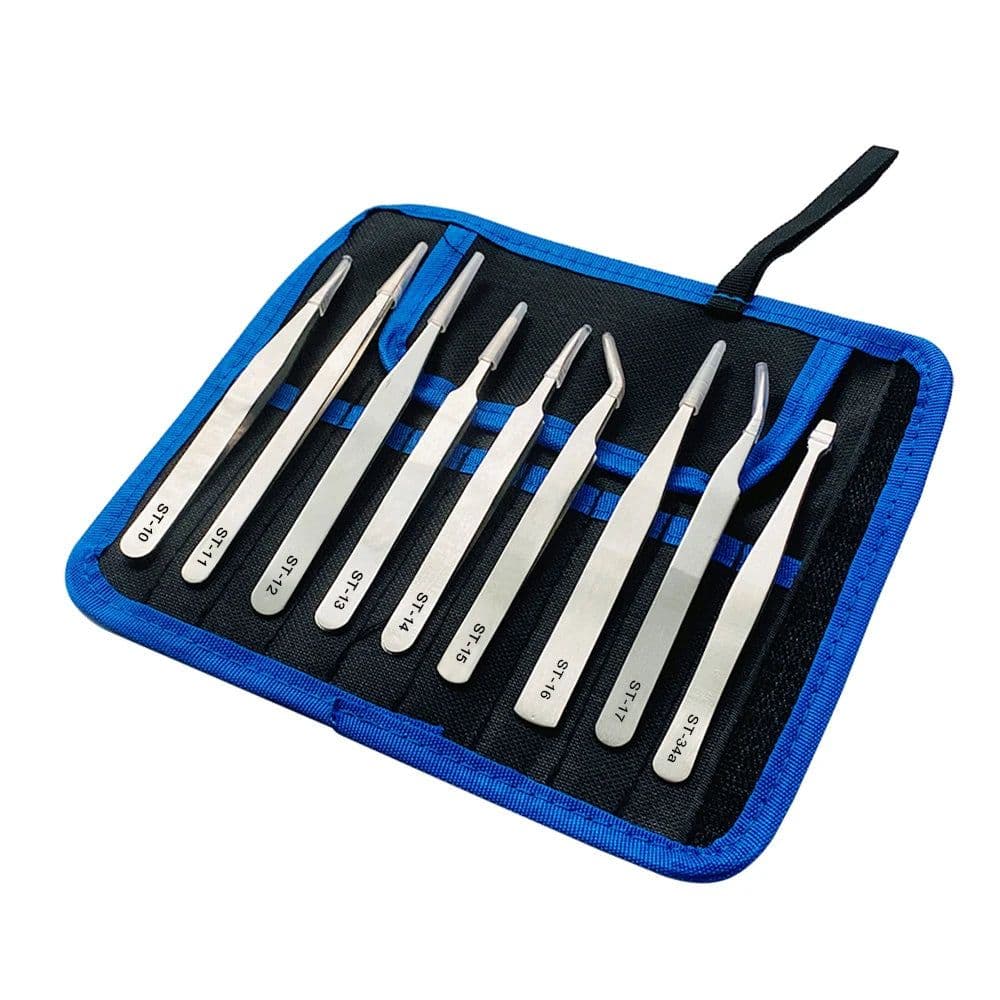 image-9pcs/set Anti-static ESD Stainless Steel Tweezers Maintenance Tools Industrial Precision Curved Straight Tweezers Repair Tools