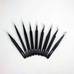image-9pcs/set Anti-static ESD Stainless Steel Tweezers Maintenance Tools Industrial Precision Curved Straight Tweezers Repair Tools