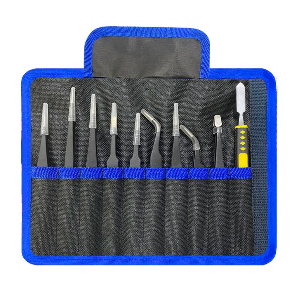 image-9pcs/set Anti-static ESD Stainless Steel Tweezers Maintenance Tools Industrial Precision Curved Straight Tweezers Repair Tools