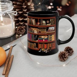 image-3D Bookshelf Mug Library Bookshelf Cup Bookshelf Cat Design Book Mug Book Club Cup Novelty Coffee Mug Motivational Quote