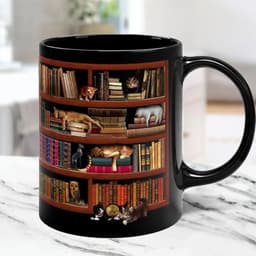 image-3D Bookshelf Mug Library Bookshelf Cup Bookshelf Cat Design Book Mug Book Club Cup Novelty Coffee Mug Motivational Quote