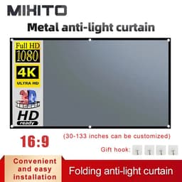 image-MIXITO Black Edge With Hole 16:9Gray Anti-light Projection Screen 30-133 Inch Outdoor Household Office Portable Projector Screen