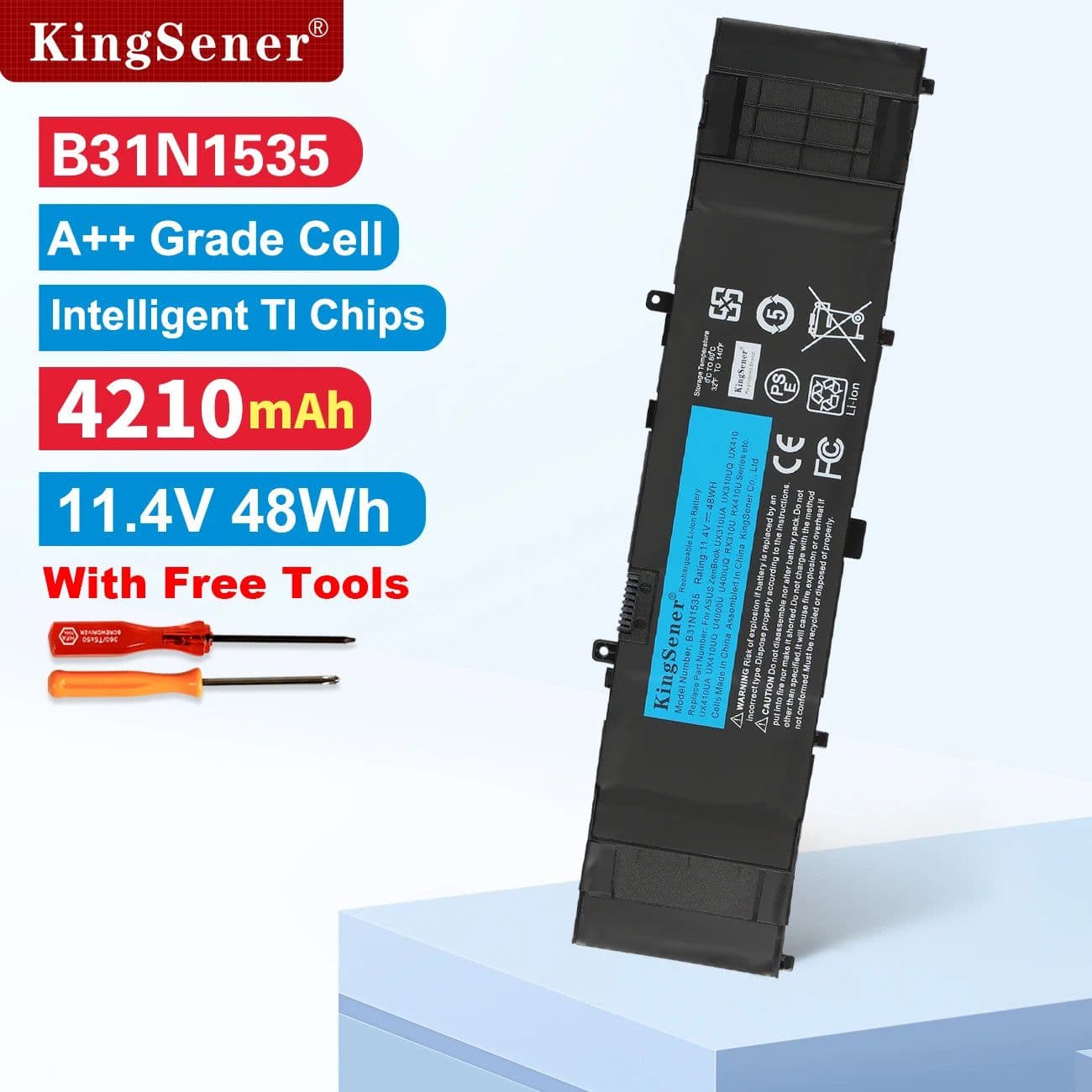 image-KingSener B31N1535 Laptop Battery For ASUS ZenBook UX310 UX310UA UX310UQ UX410 UX410U UX410UA UX410UQ U4000U U400UQ RX310U 48WH