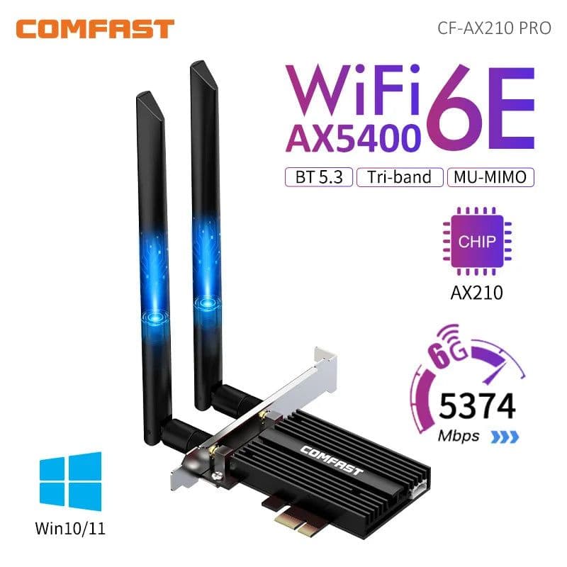 image-5374Mbps WiFi6E Intel AX210 PCIe Wireless Network Card 2.4G/5G/6GHz WiFi 6e Adapter 802.11ax/ac Bluetooth 5.3 For PC Win11/10