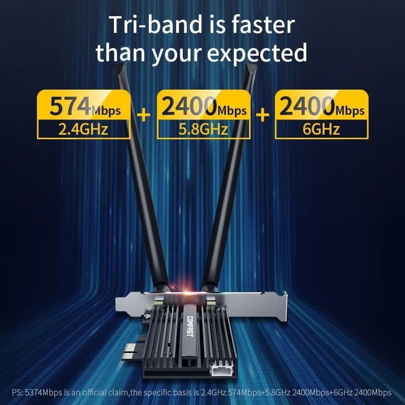 image-5374Mbps WiFi6E Intel AX210 PCIe Wireless Network Card 2.4G/5G/6GHz WiFi 6e Adapter 802.11ax/ac Bluetooth 5.3 For PC Win11/10