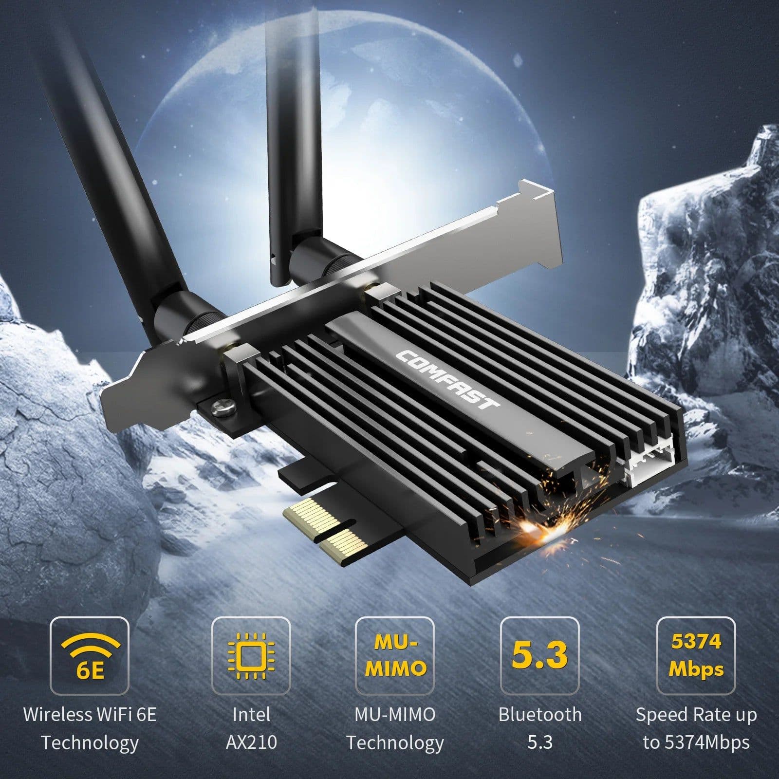 image-5374Mbps WiFi6E Intel AX210 PCIe Wireless Network Card 2.4G/5G/6GHz WiFi 6e Adapter 802.11ax/ac Bluetooth 5.3 For PC Win11/10