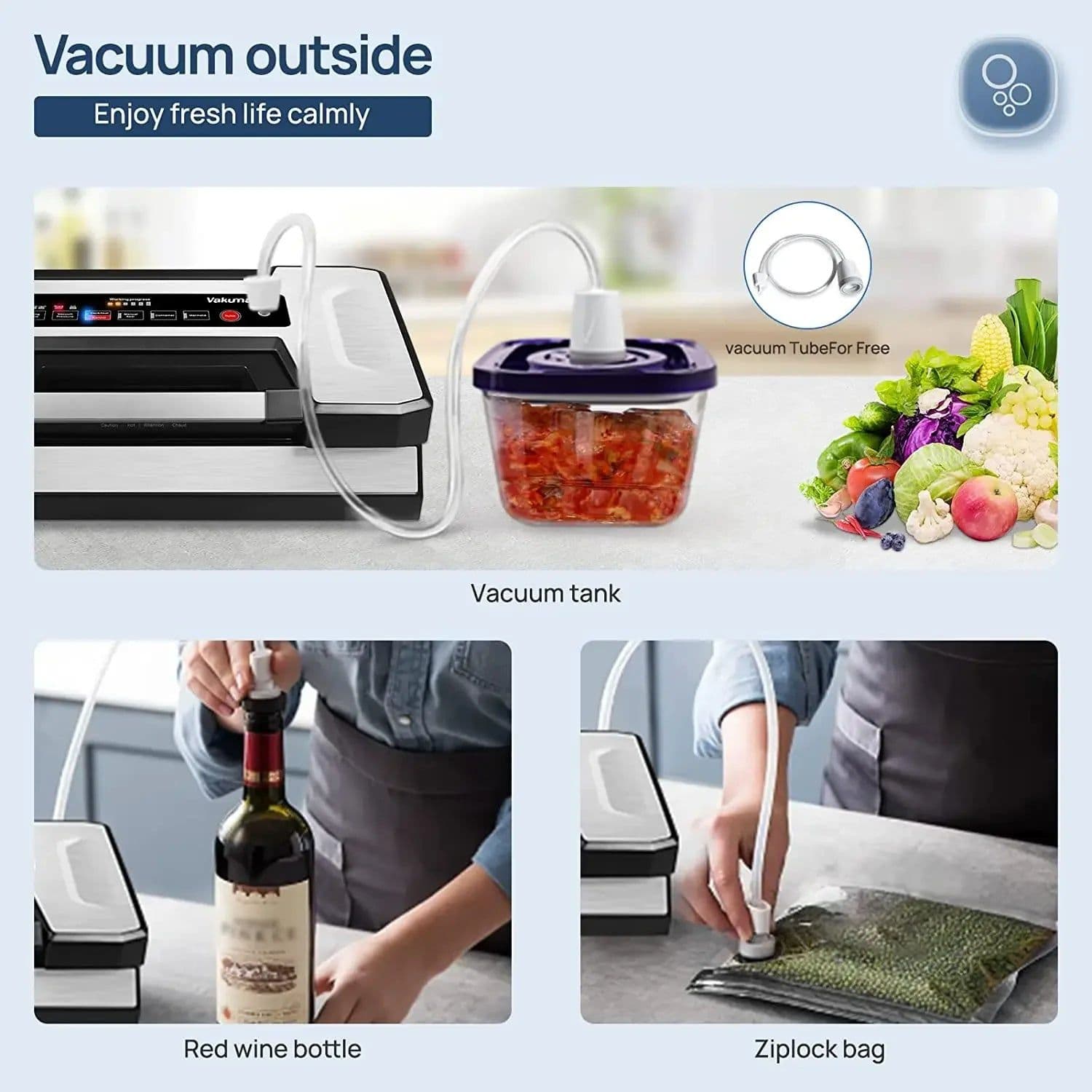 image-Vakumar VH5186 Kitchen Automatic Commercial Household Food Vacuum Sealer Packaging Machine Include 2 rolls Vacuum packed bags