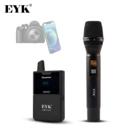 image-EYK EW-C100 Single Channel UHF Wireless Handheld Mic with Monitor Function for Smartphone DSLR Cameras Interview Video Recording