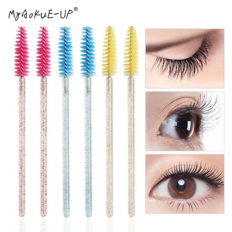 image-50 pcs Cosmetic Eyelash Brush Crystal Mascara Wands Applicator Diamond Eyelashes brushes Disposable Make Up brushes Tools