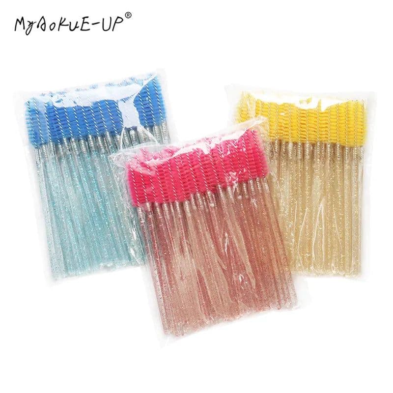 image-50 pcs Cosmetic Eyelash Brush Crystal Mascara Wands Applicator Diamond Eyelashes brushes Disposable Make Up brushes Tools