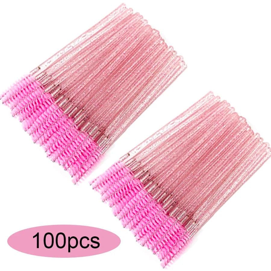 image-Eyelash Brushes Disposable Eyebrow Eyelash Spoolies Mascara Wands Applicator for Eyelash Extension Makeup Tool 50/100/300/500pcs