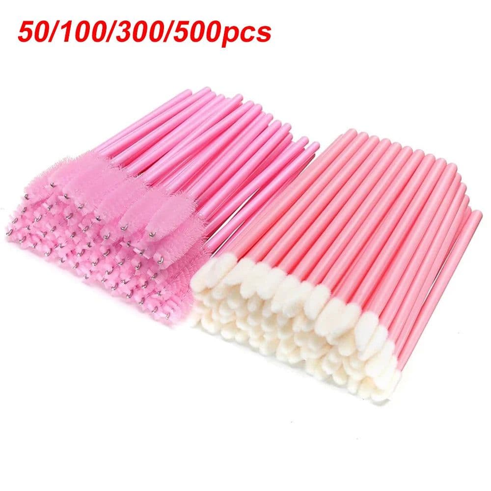 image-Eyelash Brushes Disposable Eyebrow Eyelash Spoolies Mascara Wands Applicator for Eyelash Extension Makeup Tool 50/100/300/500pcs