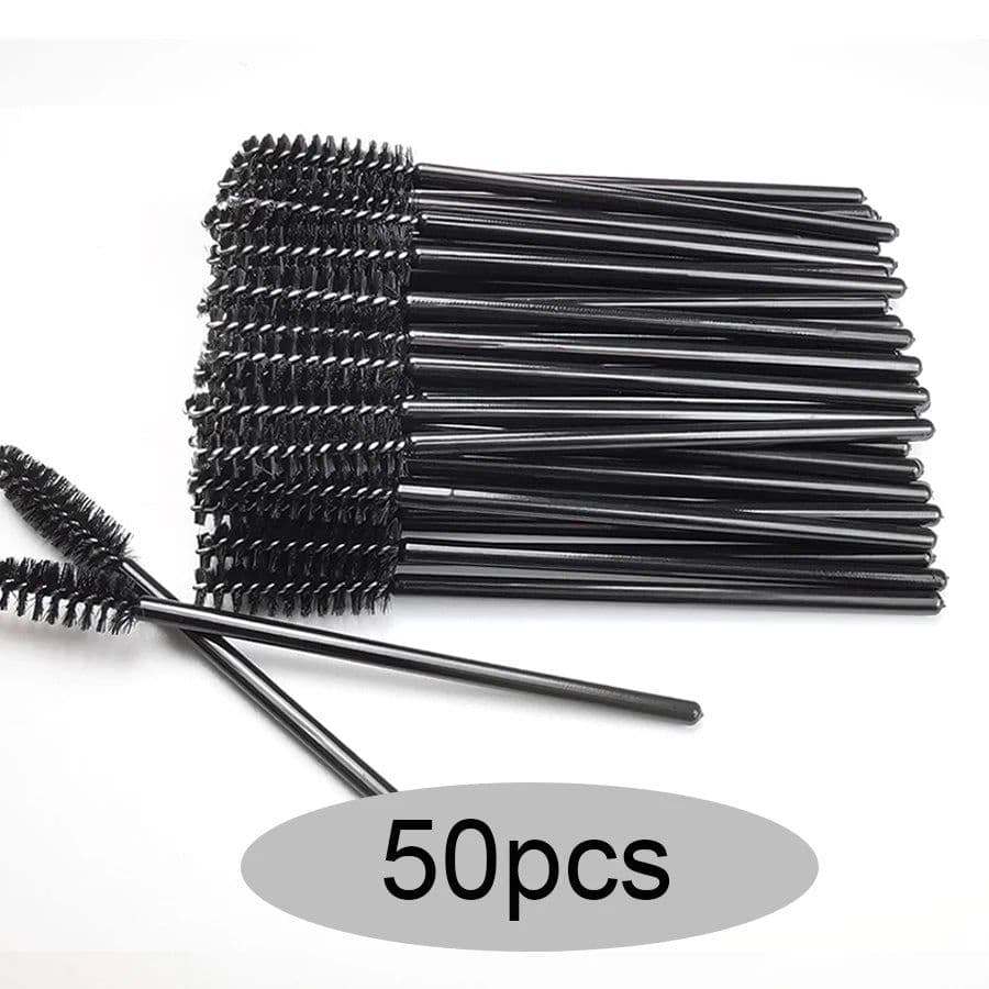 image-Eyelash Brushes Disposable Eyebrow Eyelash Spoolies Mascara Wands Applicator for Eyelash Extension Makeup Tool 50/100/300/500pcs