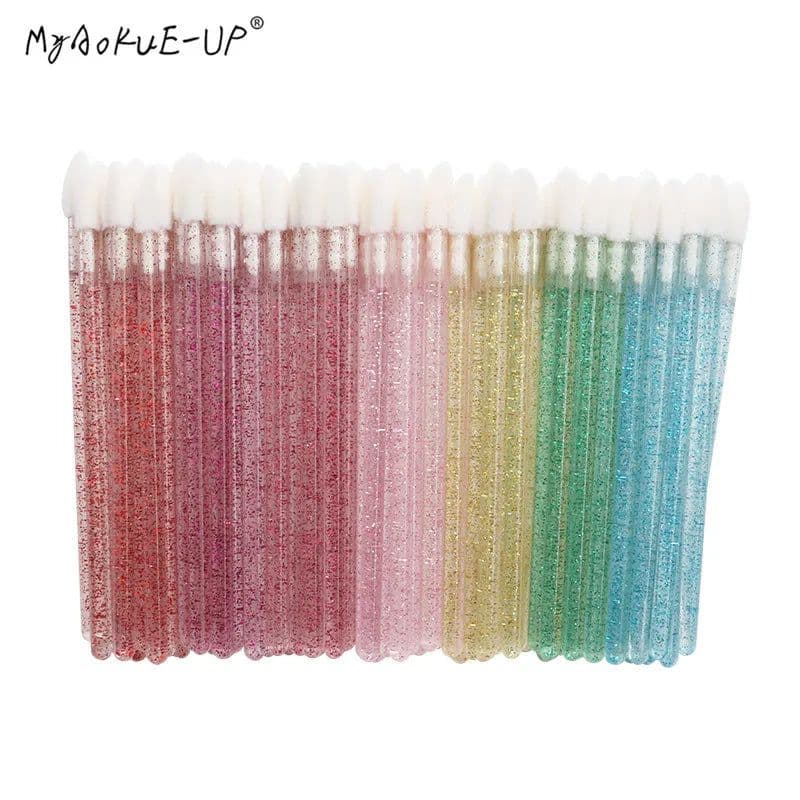image-50 pcs Crystal Mascara Wands Applicator Diamond Disposable Lip brushes Cosmetic Eyelash Brush women Make Up brushes Tools