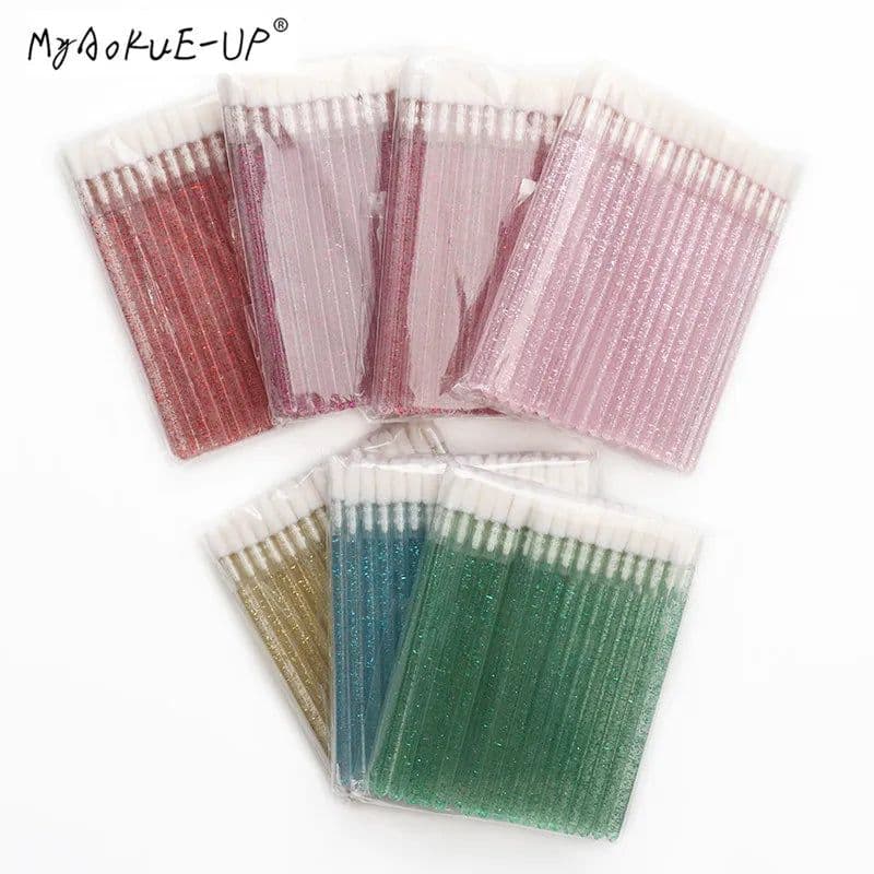 image-50 pcs Crystal Mascara Wands Applicator Diamond Disposable Lip brushes Cosmetic Eyelash Brush women Make Up brushes Tools