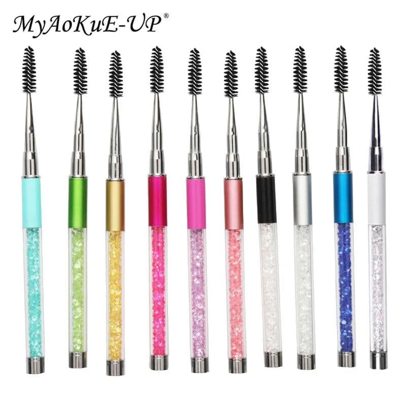 image-Rhinestone Lash Brush Reusable Eyelash Brushes Mascara Wand Applicator Eyelash Extension Makeup Tool