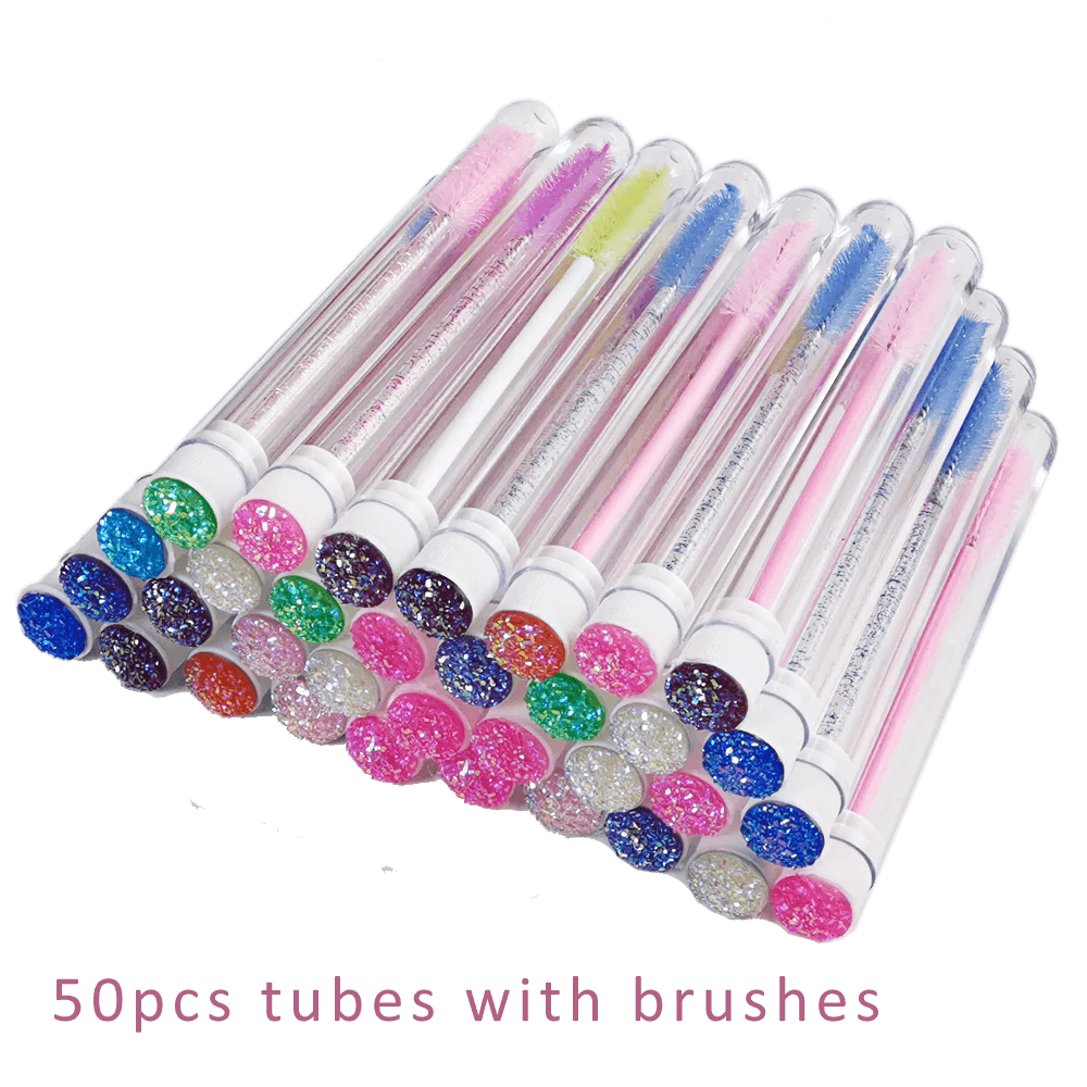 image-50pcs Reusable Eyelash Brush Tube Eyelash Wands Eyebrow Brush Replaceable Dust-proof Sparkling Broken Diamond Bottom LAUKISS