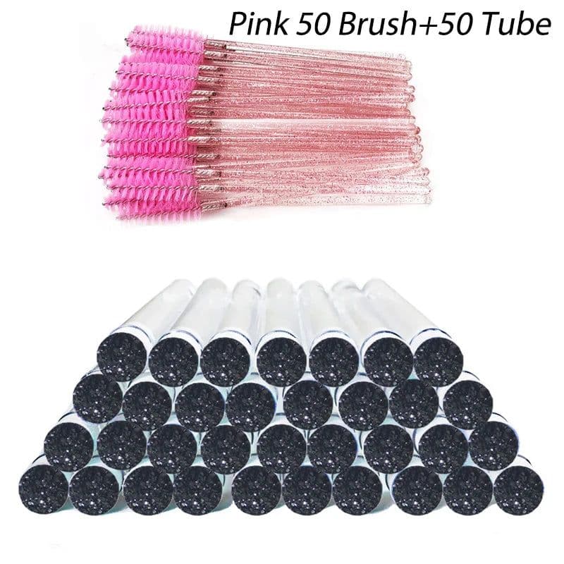 image-50pcs Reusable Eyelash Brush Tube Eyelash Wands Eyebrow Brush Replaceable Dust-proof Sparkling Broken Diamond Bottom LAUKISS