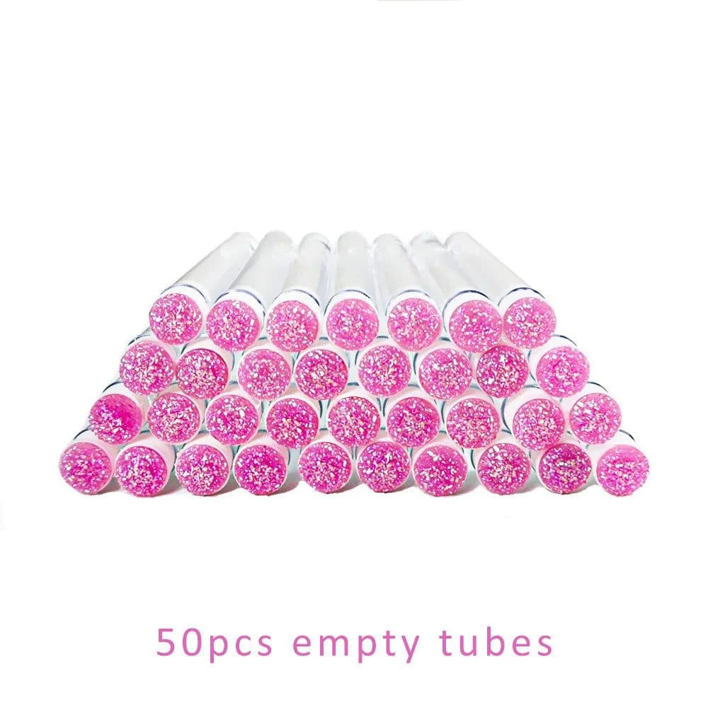 image-50pcs Reusable Eyelash Brush Tube Eyelash Wands Eyebrow Brush Replaceable Dust-proof Sparkling Broken Diamond Bottom LAUKISS