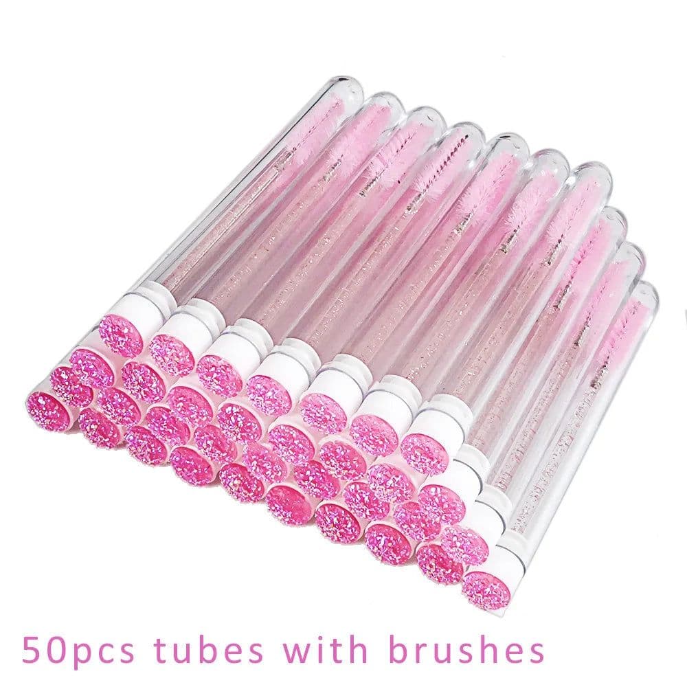 image-50pcs Reusable Eyelash Brush Tube Eyelash Wands Eyebrow Brush Replaceable Dust-proof Sparkling Broken Diamond Bottom LAUKISS