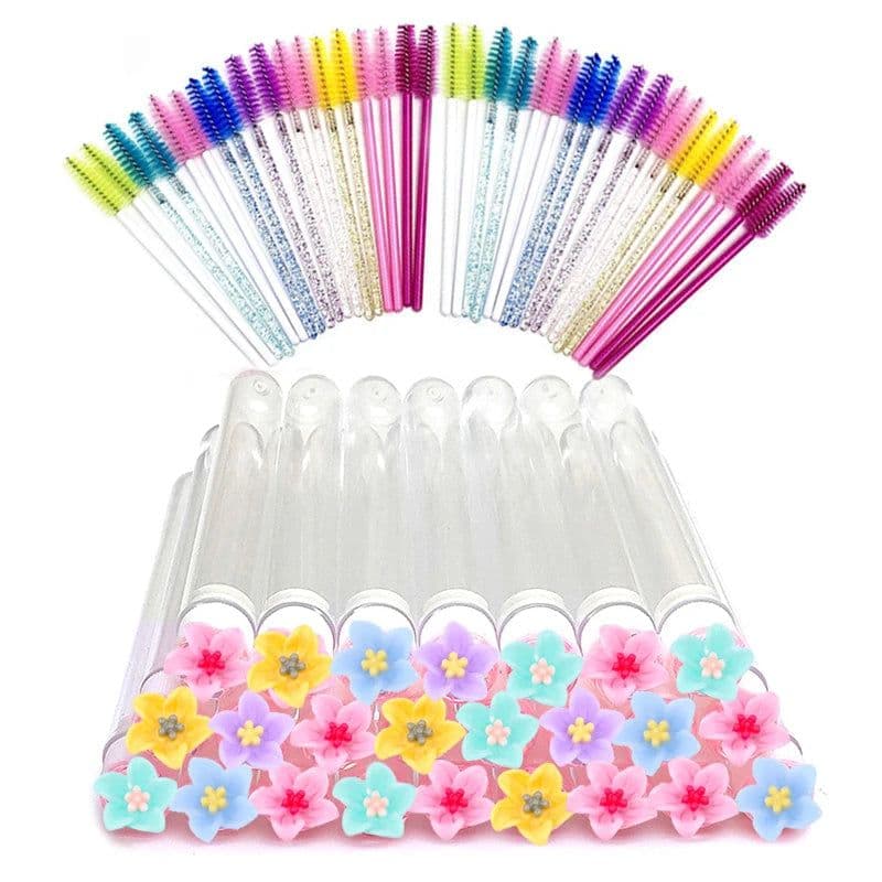 image-50pcs Reusable Eyelash Brush Tube Eyelash Wands Eyebrow Brush Replaceable Dust-proof Sparkling Broken Diamond Bottom LAUKISS