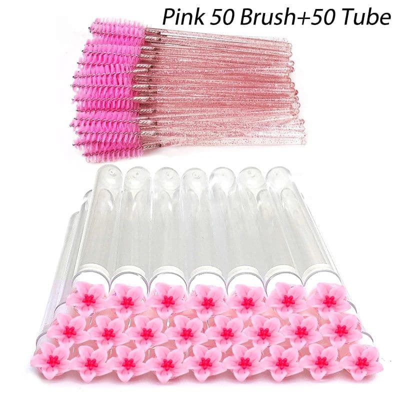 image-50pcs Reusable Eyelash Brush Tube Eyelash Wands Eyebrow Brush Replaceable Dust-proof Sparkling Broken Diamond Bottom LAUKISS