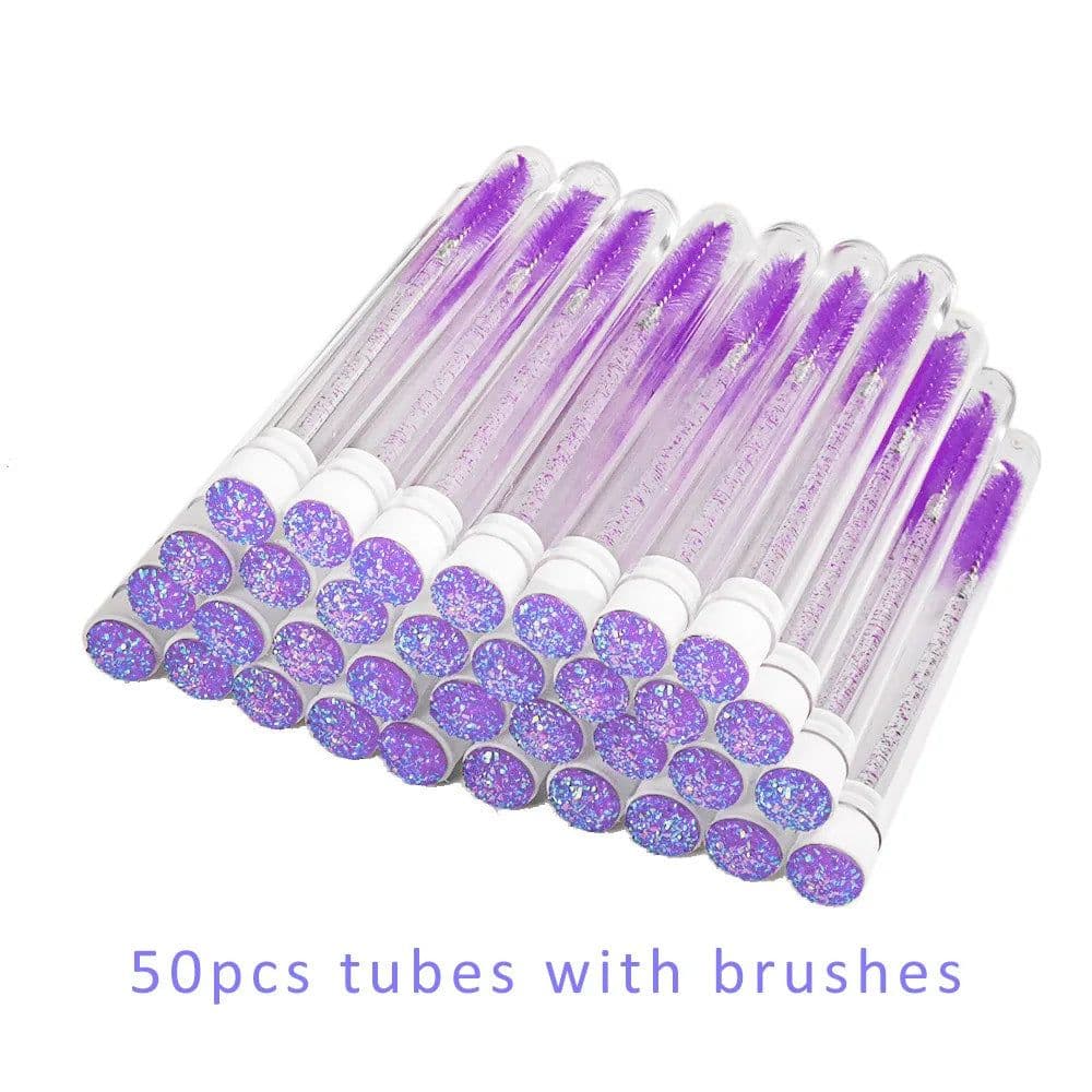 image-50pcs Reusable Eyelash Brush Tube Eyelash Wands Eyebrow Brush Replaceable Dust-proof Sparkling Broken Diamond Bottom LAUKISS