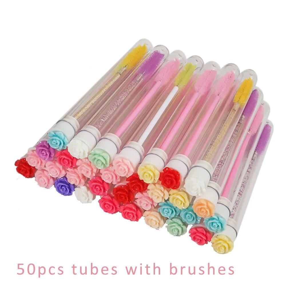 image-50pcs Reusable Eyelash Brush Tube Eyelash Wands Eyebrow Brush Replaceable Dust-proof Sparkling Broken Diamond Bottom LAUKISS