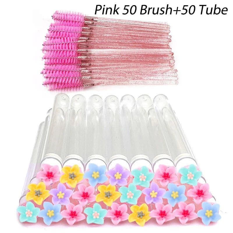 image-50pcs Reusable Eyelash Brush Tube Eyelash Wands Eyebrow Brush Replaceable Dust-proof Sparkling Broken Diamond Bottom LAUKISS