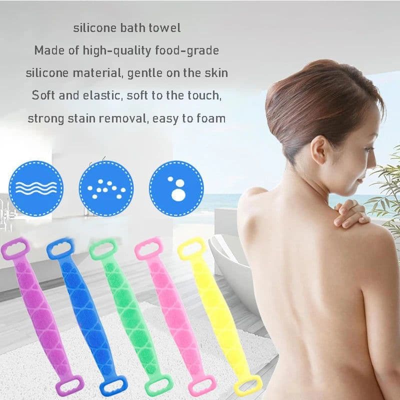image-Body Scrubber Silicone Bath Brushes Shower Exfoliating Brush Belt Back Scrub Body Cleaner Cleaning Strap Bathroom Accessories