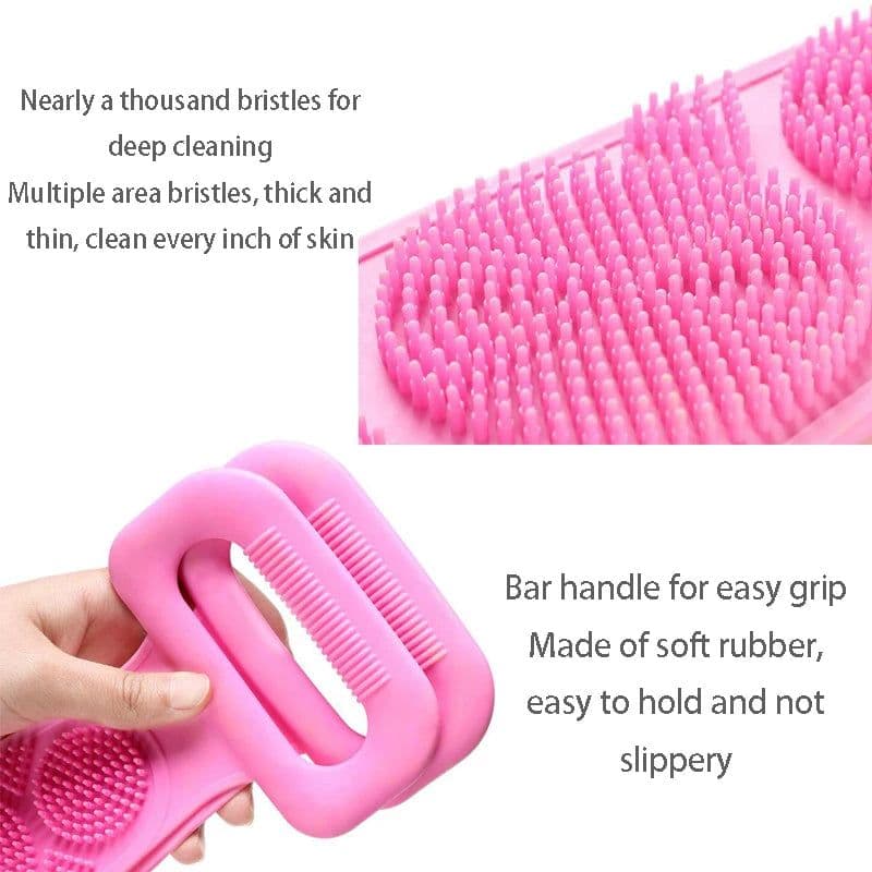 image-Body Scrubber Silicone Bath Brushes Shower Exfoliating Brush Belt Back Scrub Body Cleaner Cleaning Strap Bathroom Accessories