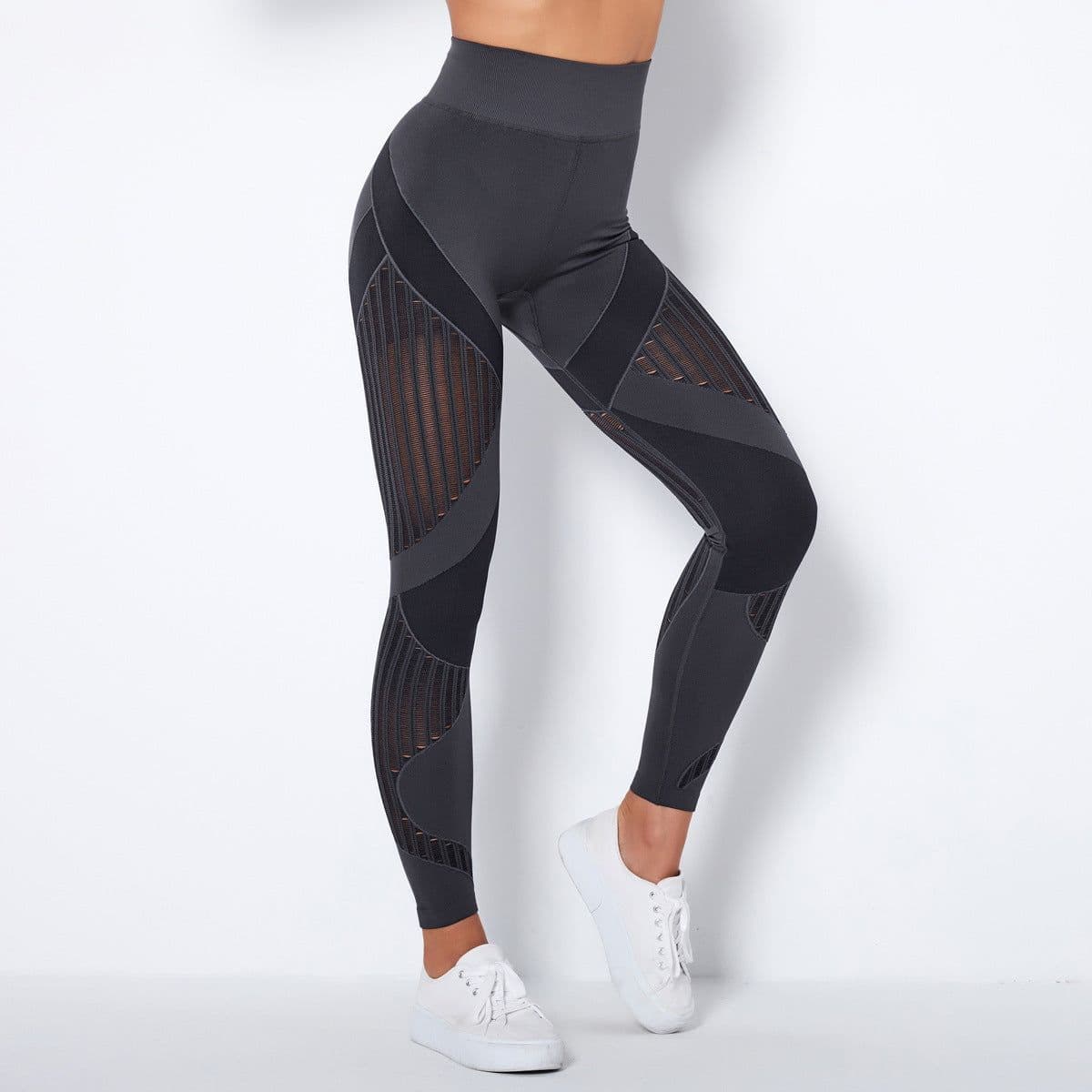 image-Cross-border new seamless knitted quick-drying hollow yoga fitness pants high-waisted hip-lifting tight-fitting sports yoga pants in stock